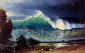 Landscapes Painting - Albert Bierstadt The Shore of the Turquoise Sea Ocean Waves